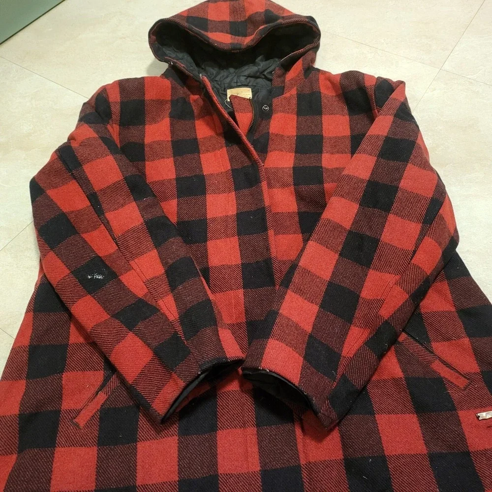 Levis Mens‎ XL Wool Blend Buffalo Quilted Hooded Plaid Jacket Coat VERY RARE